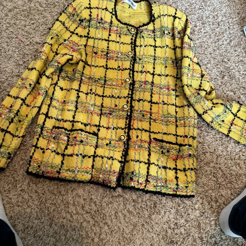 Vintage yellow cardigan sweater by Margot Green, size 14, wool and rayon